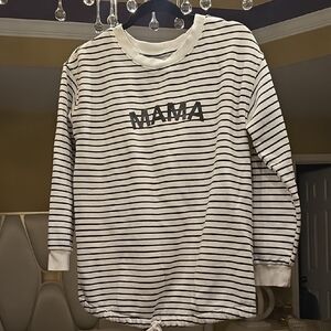 Maternity Ingrid & Isabel Striped Crew Neck Sweater with 'MAMA' Text